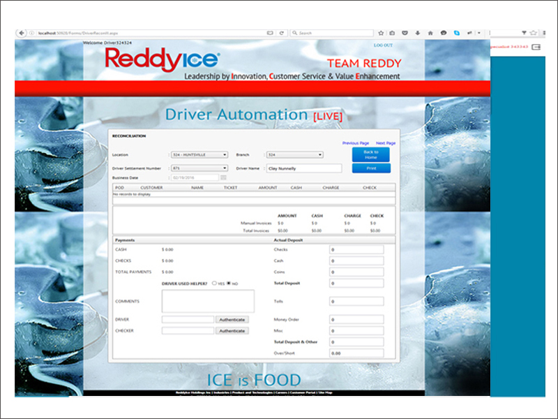 REDDY ICE DRIVER RECON